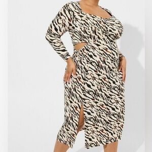 Torrid Animal Print Dress Cutout Sweetheart Zebra NWT Midi Slit Women's 14/16 1X